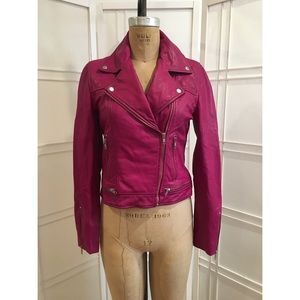 Genuine leather fuchsia jacket